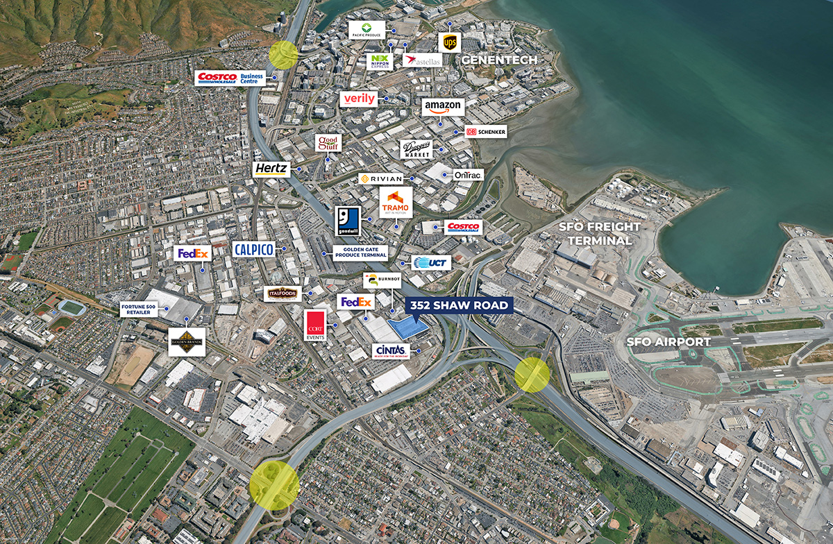 352 Shaw Road - Freeway Access & Corporate Neighbors Map